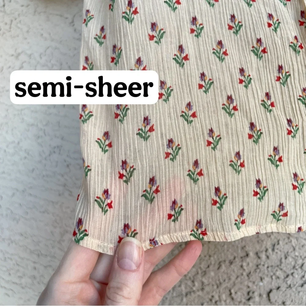 Sezane Floral Ruffle Blouse - Cream and Pink - Picture 9 of 16
